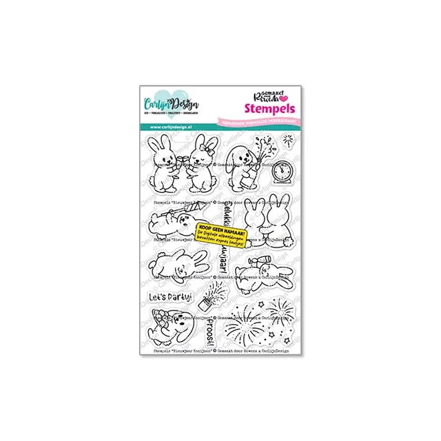 CarlijnDesign Nieuwjaar Konijnen CDST-0188 stempel A6