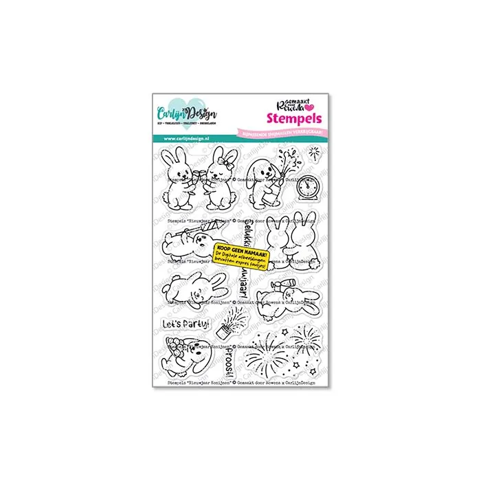 CarlijnDesign Nieuwjaar Konijnen CDST-0188 stempel A6