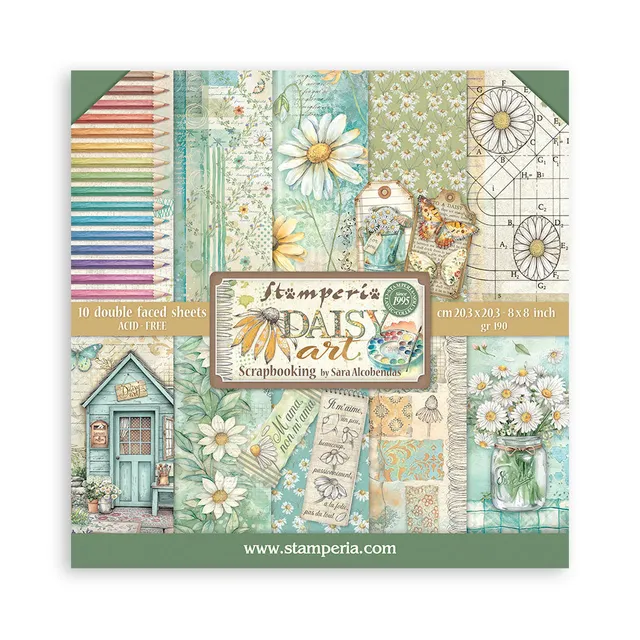 Stamperia Daisy Art papirblokk 8x8 blomstermønster