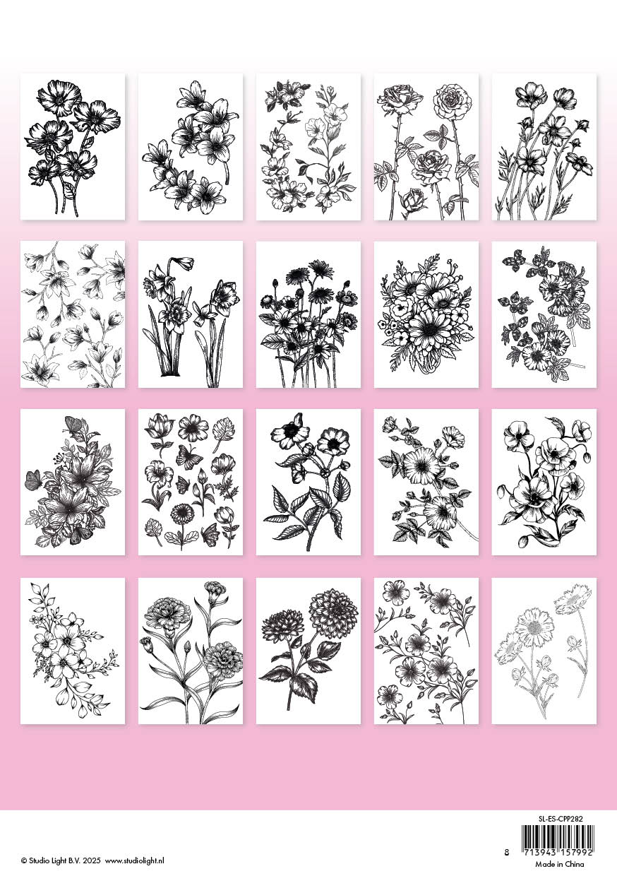 Studio Light Essentials fargeleggingsark blomster 20 ark