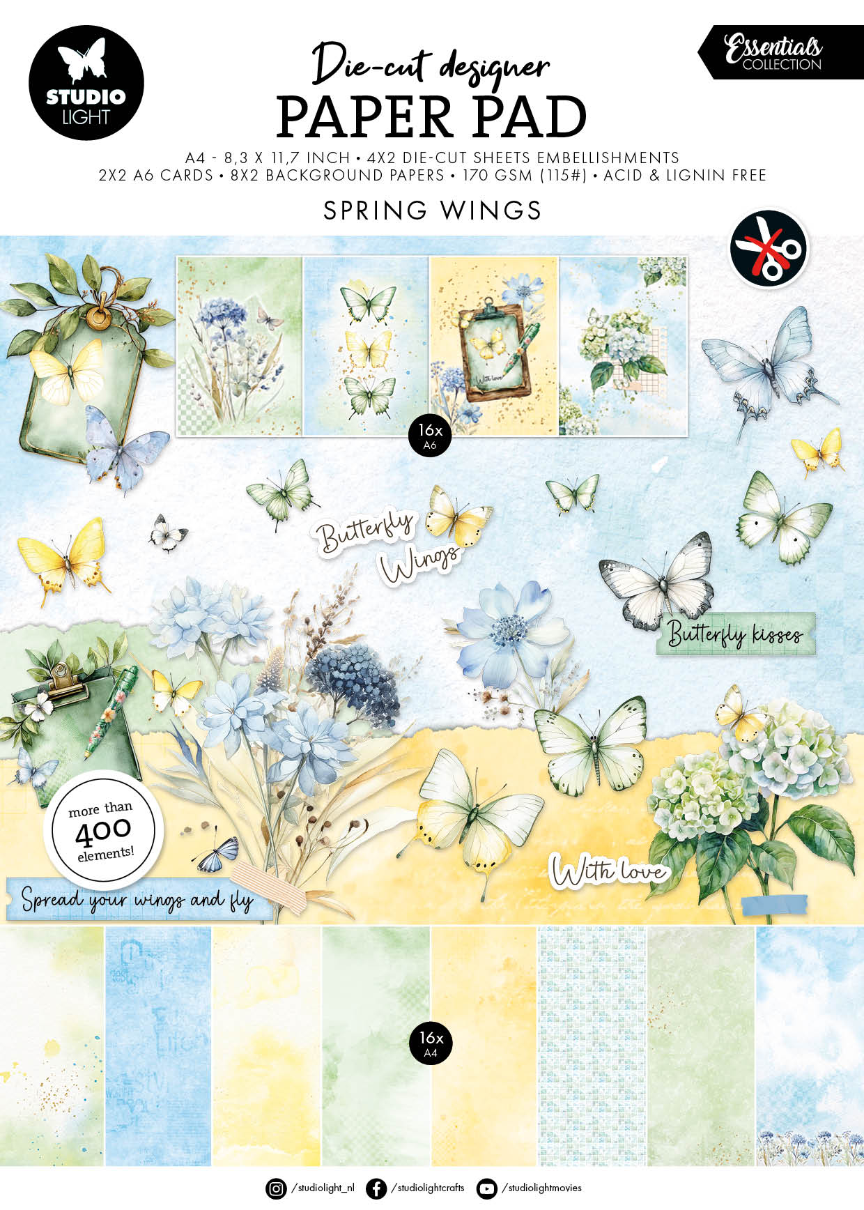 Studio Light Essentials Butterflies papirblokk dieskutt 28 ark