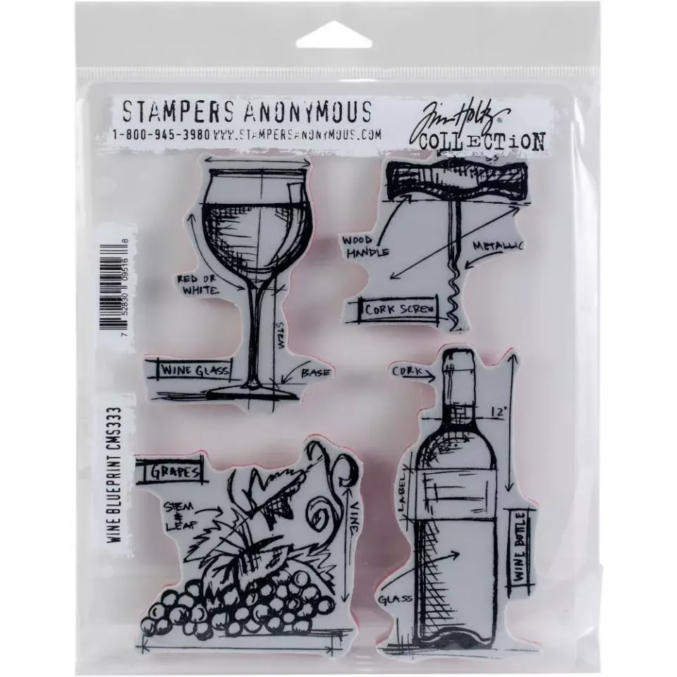 Tim Holtz Wine Blueprint CMS333 stempelsett cling