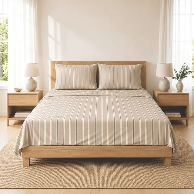 KaiserCraft House Series laken sett Queen Latte Stripe bomull