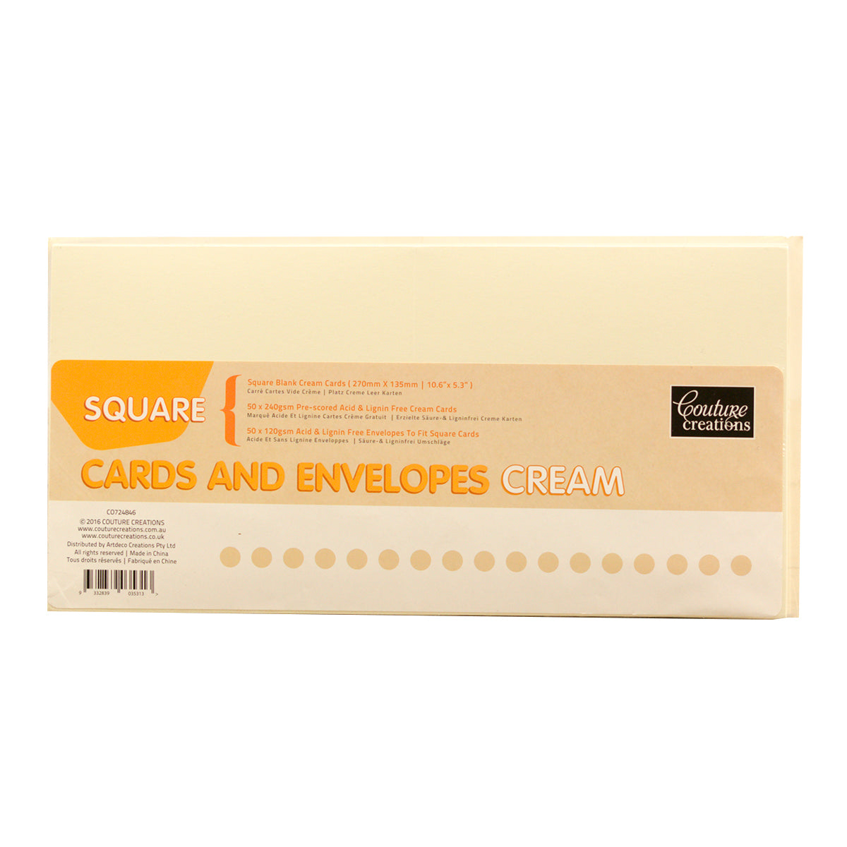 Couture Creations Square Cream kortsett 50 kort konvolutt krem