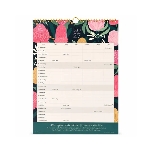 KaiserCraft Lagoon 2027 familiekalender 14 måneder