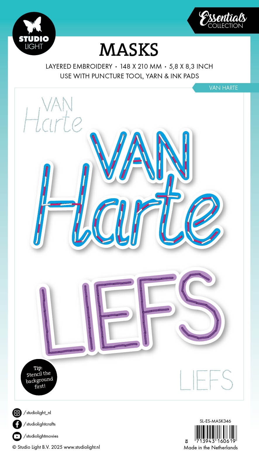 Studio Light Essentials Embroidery Van Harte maske A5