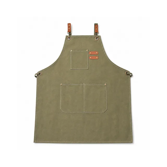 K&Co Canvas forkle herre khaki 3 lommer