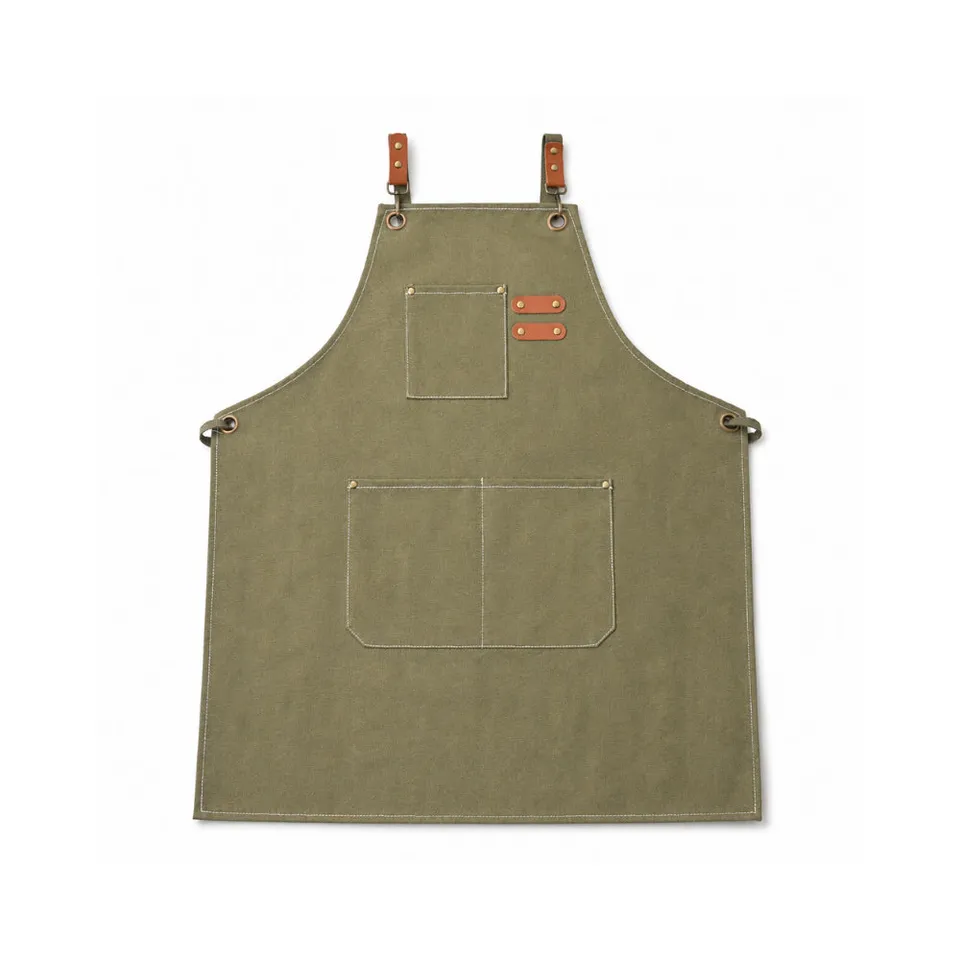 K&Co Canvas forkle herre khaki 3 lommer