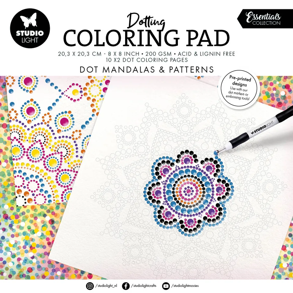 Studio Light Essentials Dot Mandalas fargeleggingsark 20 ark prikker
