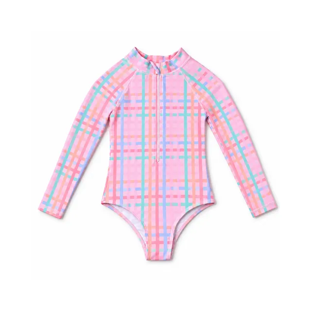 Good Vibes Sherbet Gingham baddrakt barn langermet UPF50+