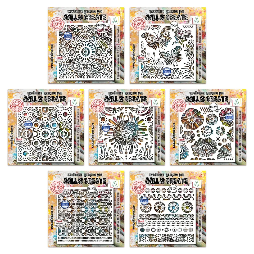 Aall and Create Dentelle Florale sjablongpakke 7 stk blomster