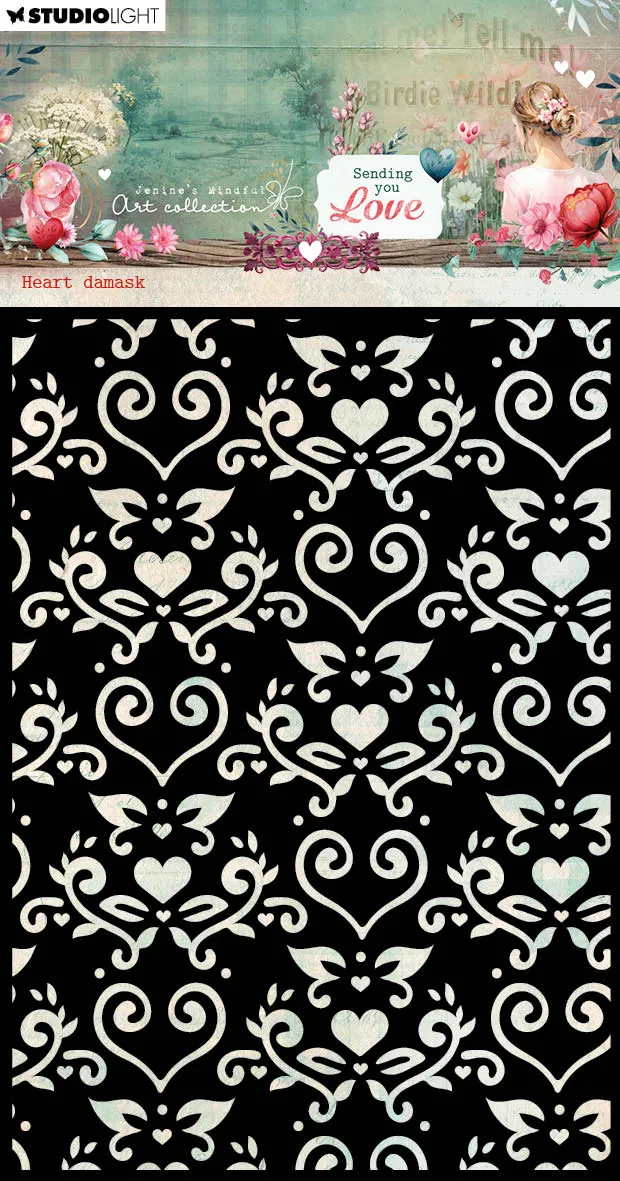 Studio Light Sending You Love sjablong Heart Damask A6