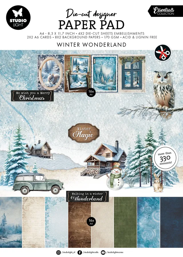Studio Light Essentials Winter Wonderland A4 dieskutt papirblokk 28 ark