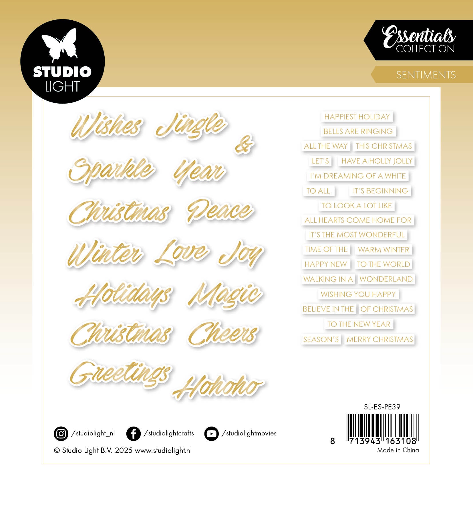 Studio Light Essentials Gold Sentiments papirelementer 40 stk