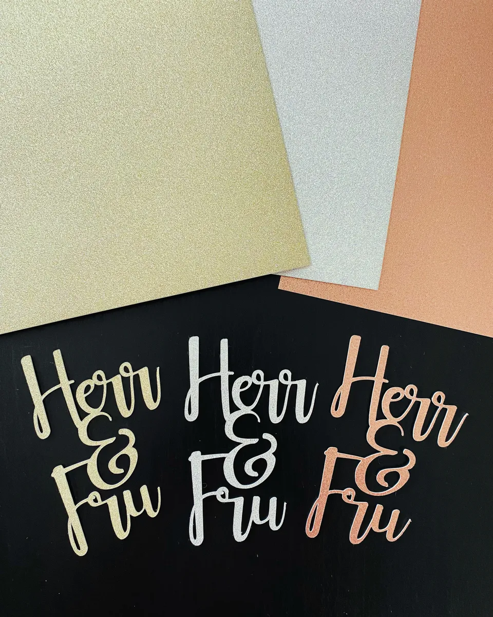 Papirglede Herr Fru gull die-cut ord 10x6,5 cm