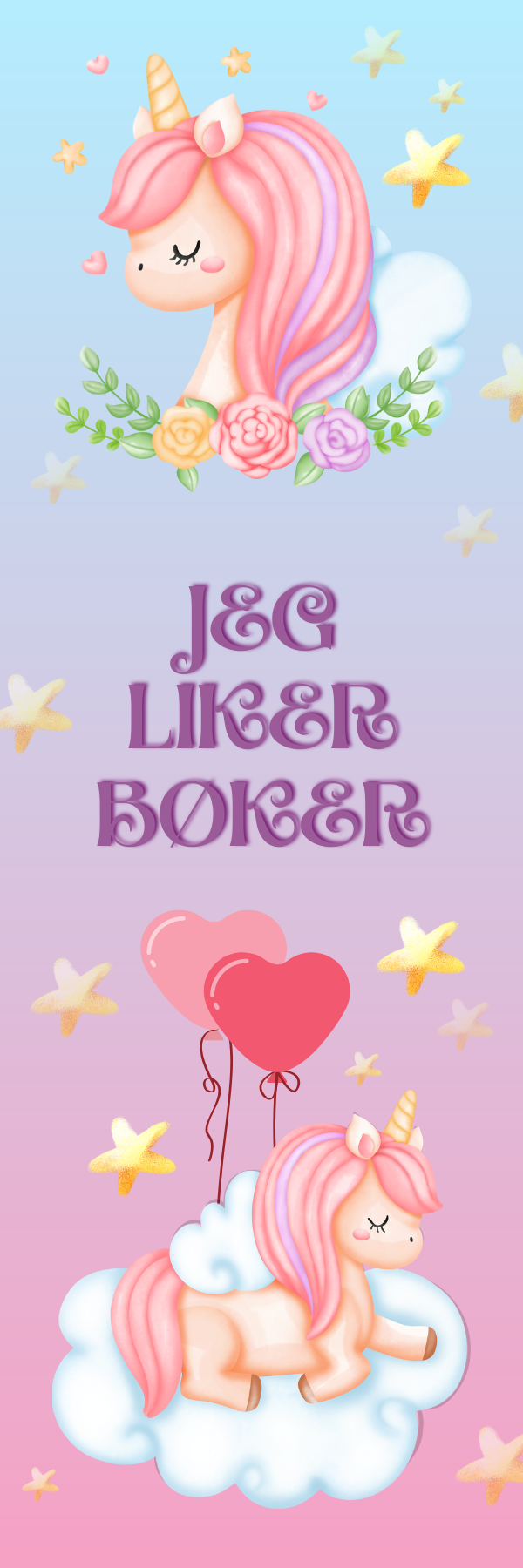 Papirglede Bokmerke enhjørninger 3 bokmerke Jeg liker bøker