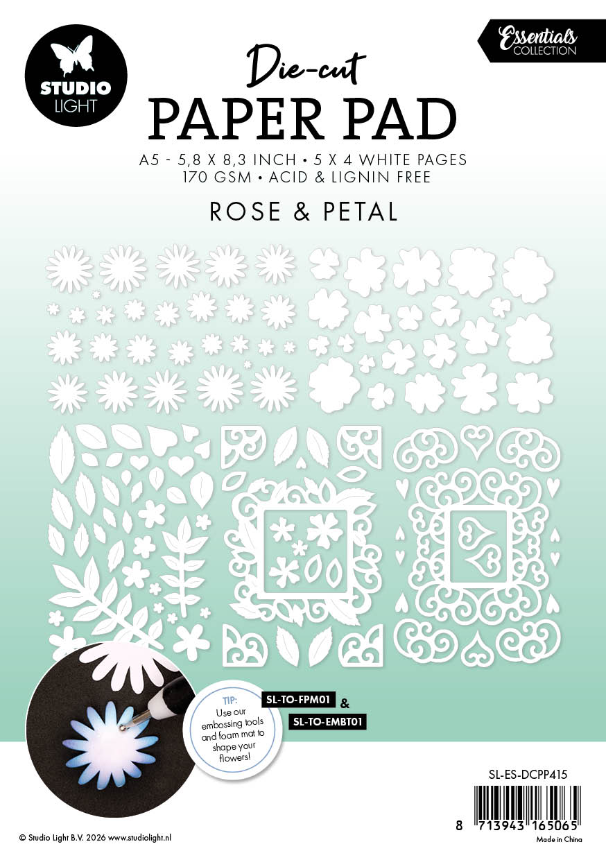 Studio Light Essentials Rose & Petal die-cut papirblokk A5 20 ark