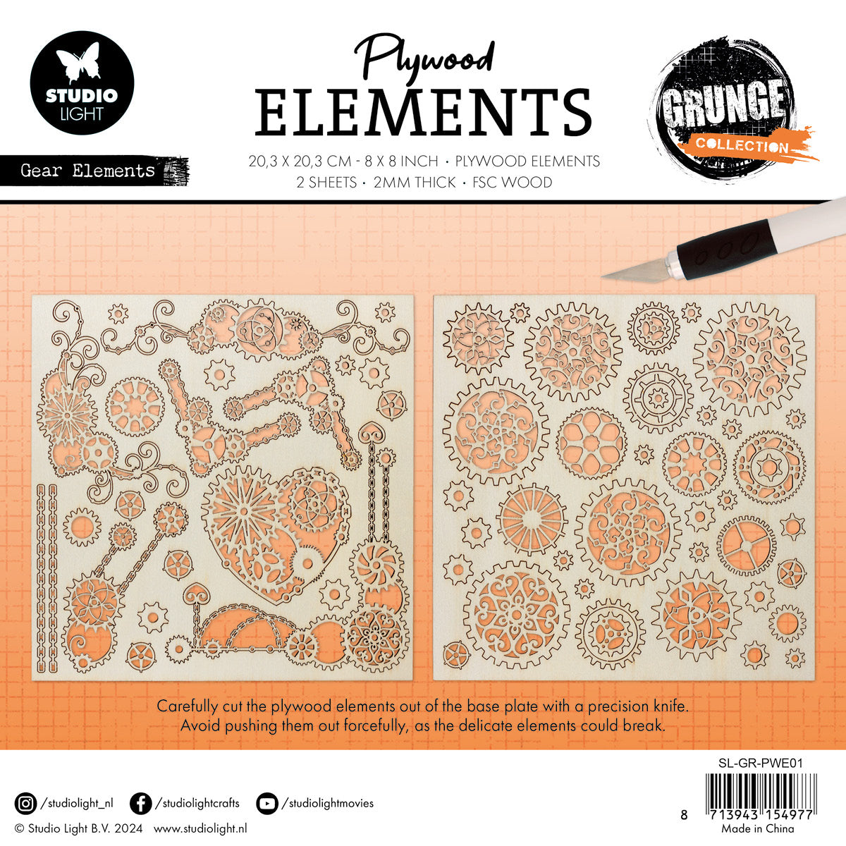 Studio Light Grunge Gear Elements pynt kryssfiner