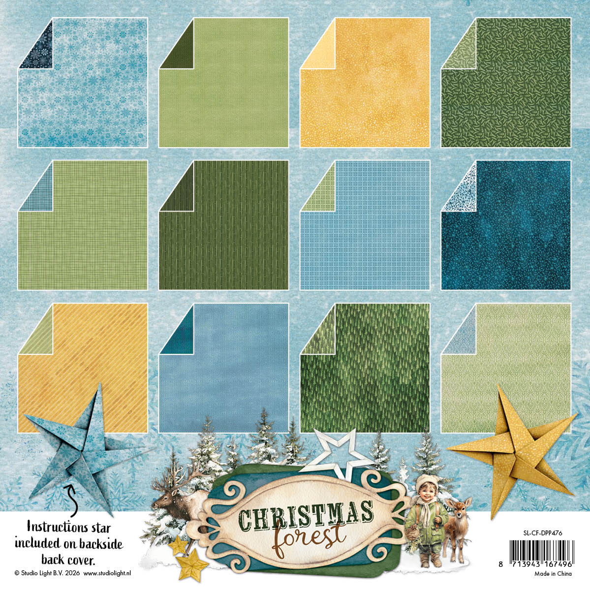 Studio Light Christmas Forest designpapirblokk origami 60 ark