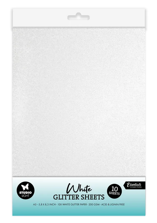 Studio Light Essentials Glitter Sheets glitterpapir 10 ark hvit