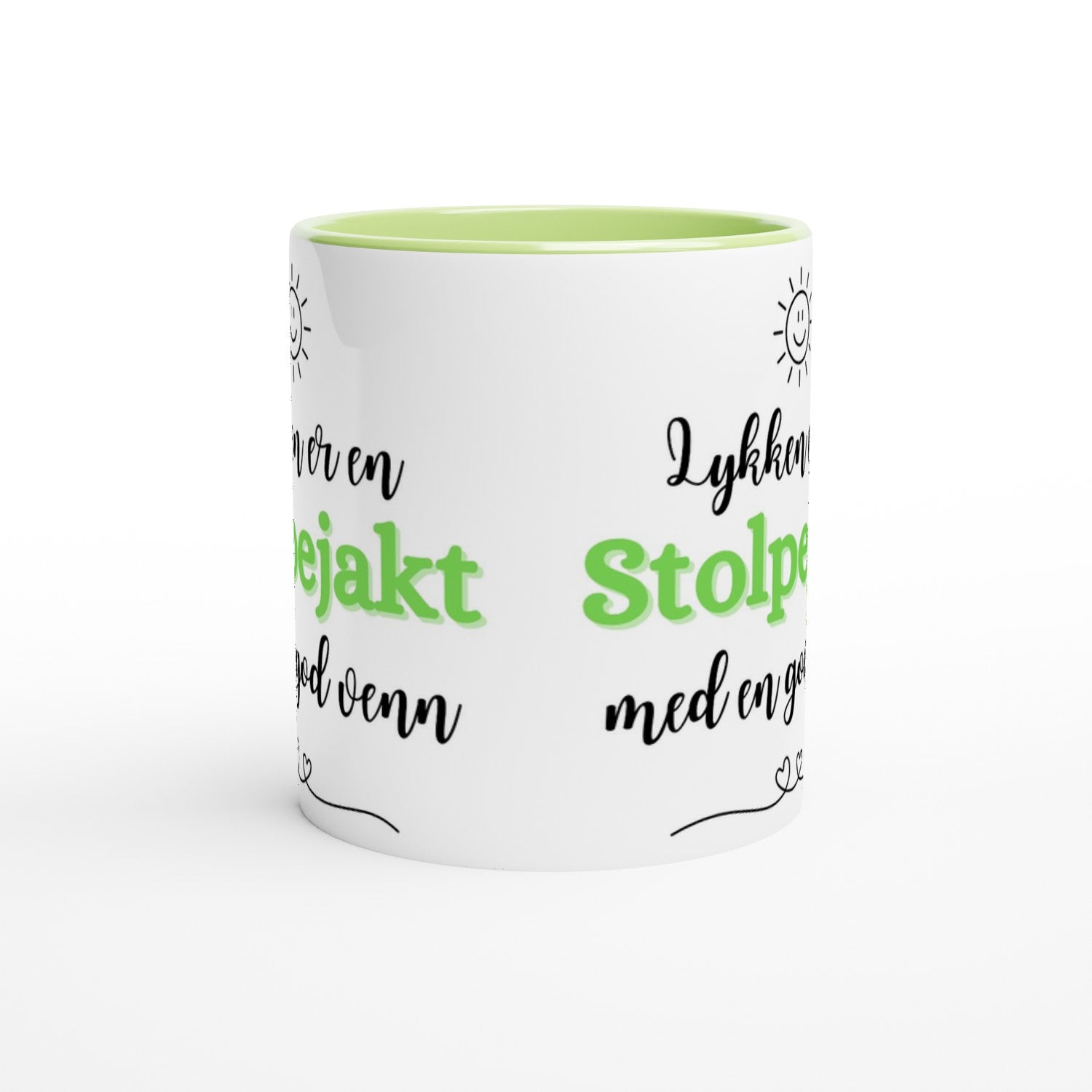 Papirglede Lykken er en Stolpejakt krus 325 ml hvit grønn