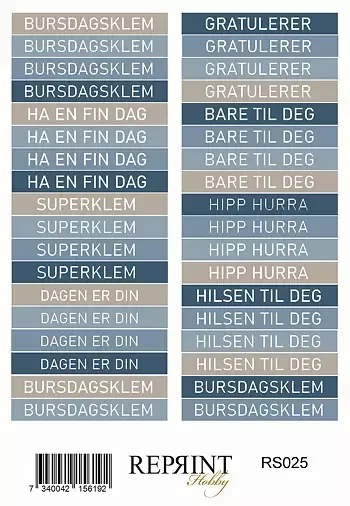Reprint Hip Hip Hooray klistremerker Text Norsk