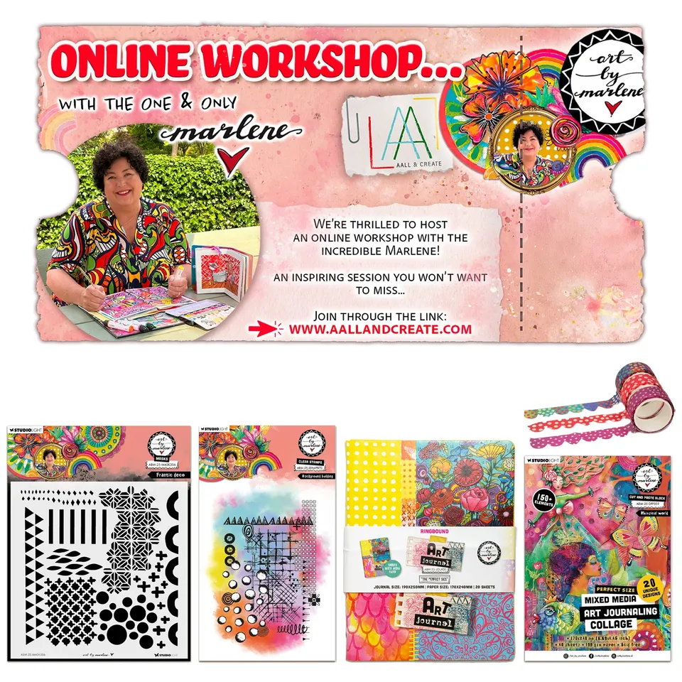 Art By Marlene nettkurs + kit art journal stempel mask