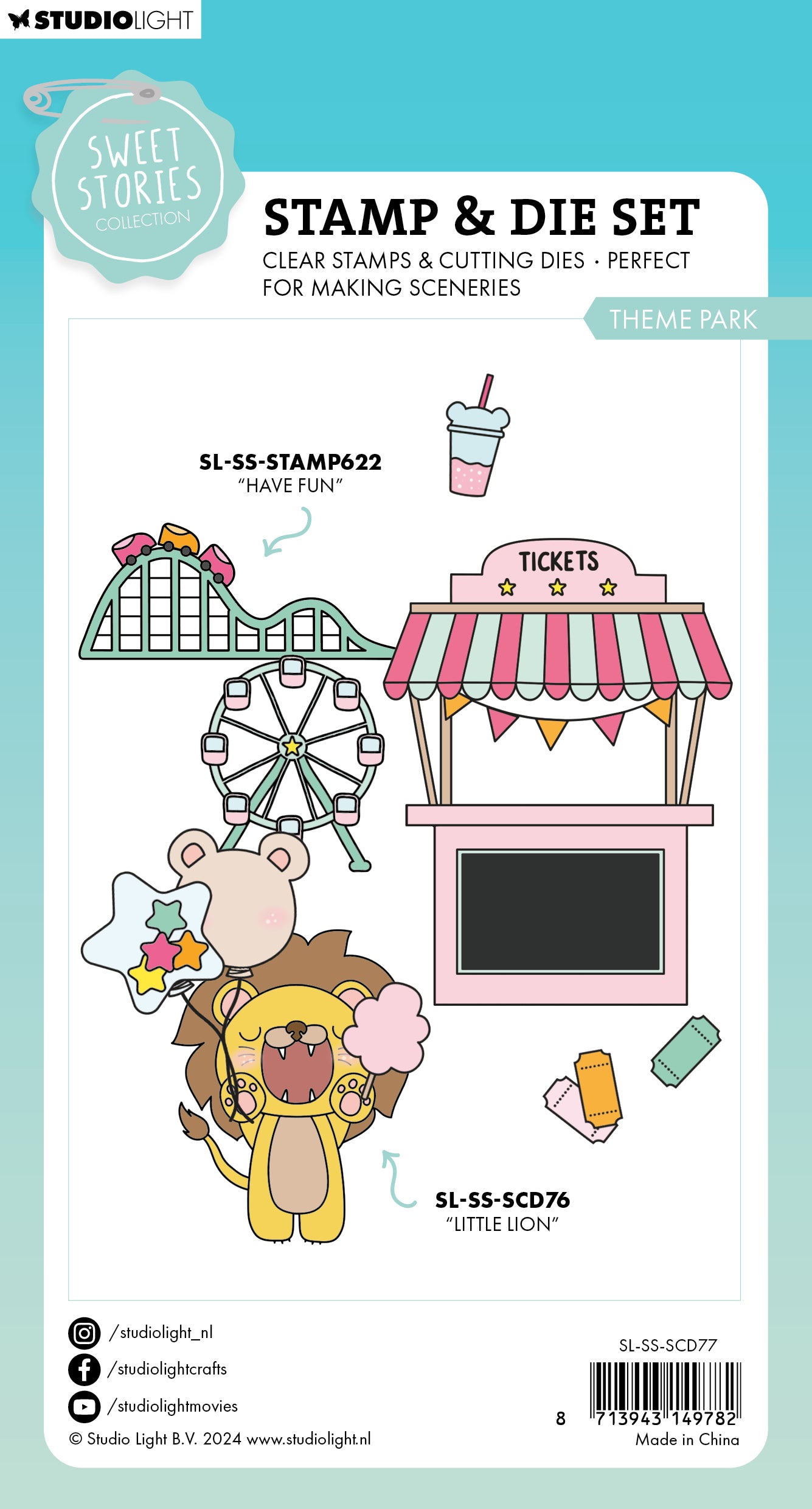 Studio Light Sweet Stories Theme Park stempel + dies sett 148 mm