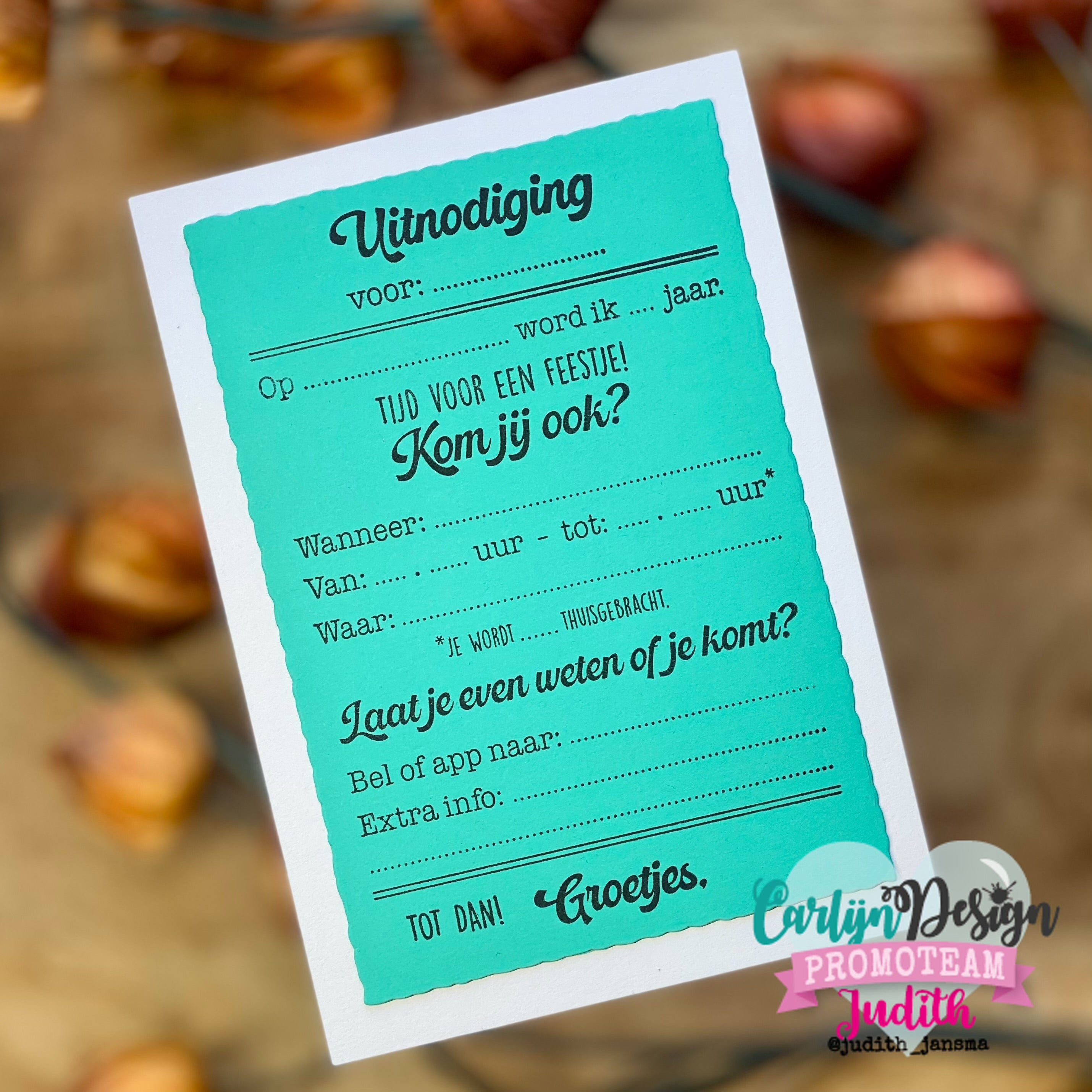 CarlijnDesign Uitnodiging CDST-0143 stempel A6 fest invitasjon