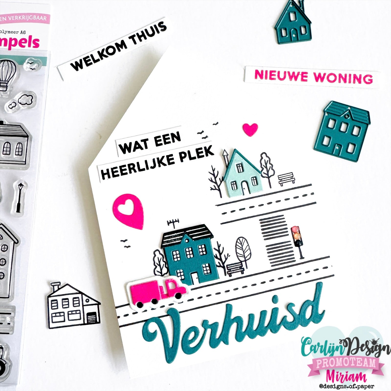 CarlijnDesign Verhuisd 2 CDST-0138 stempelsett A6 hus
