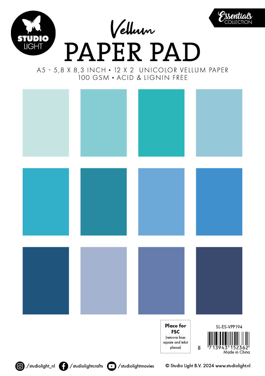 Studio Light Essentials Vellum Paper Pad Shades of Blue A5 36 ark