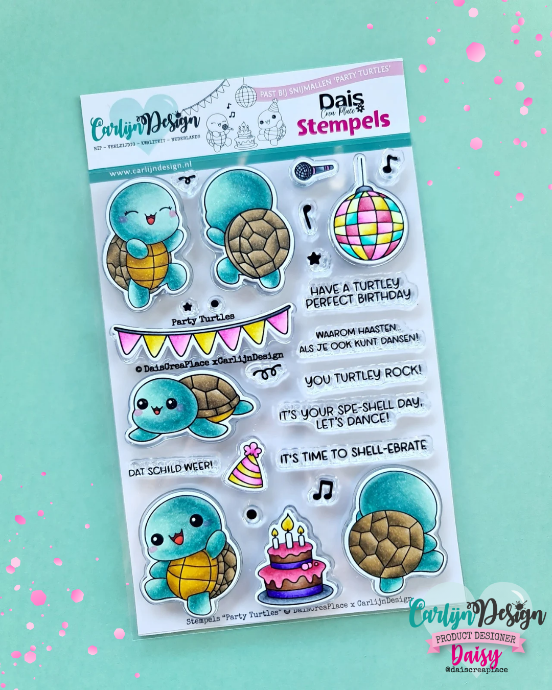 CarlijnDesign Party Turtles CDST-0157 stempelsett A6 dans
