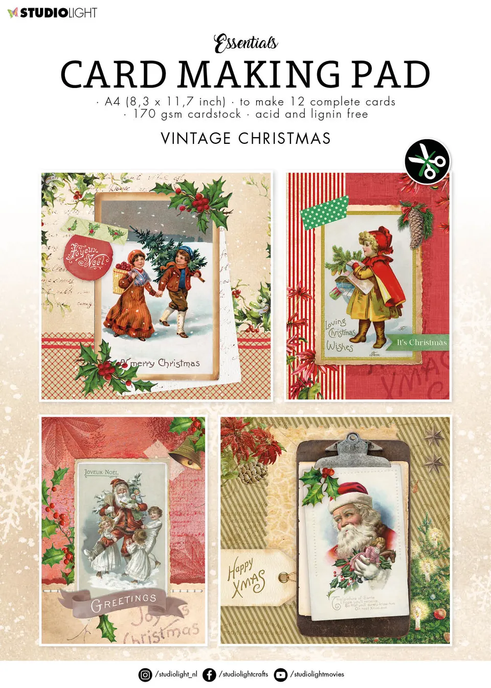 Studio Light Essentials card pad Vintage Christmas jul