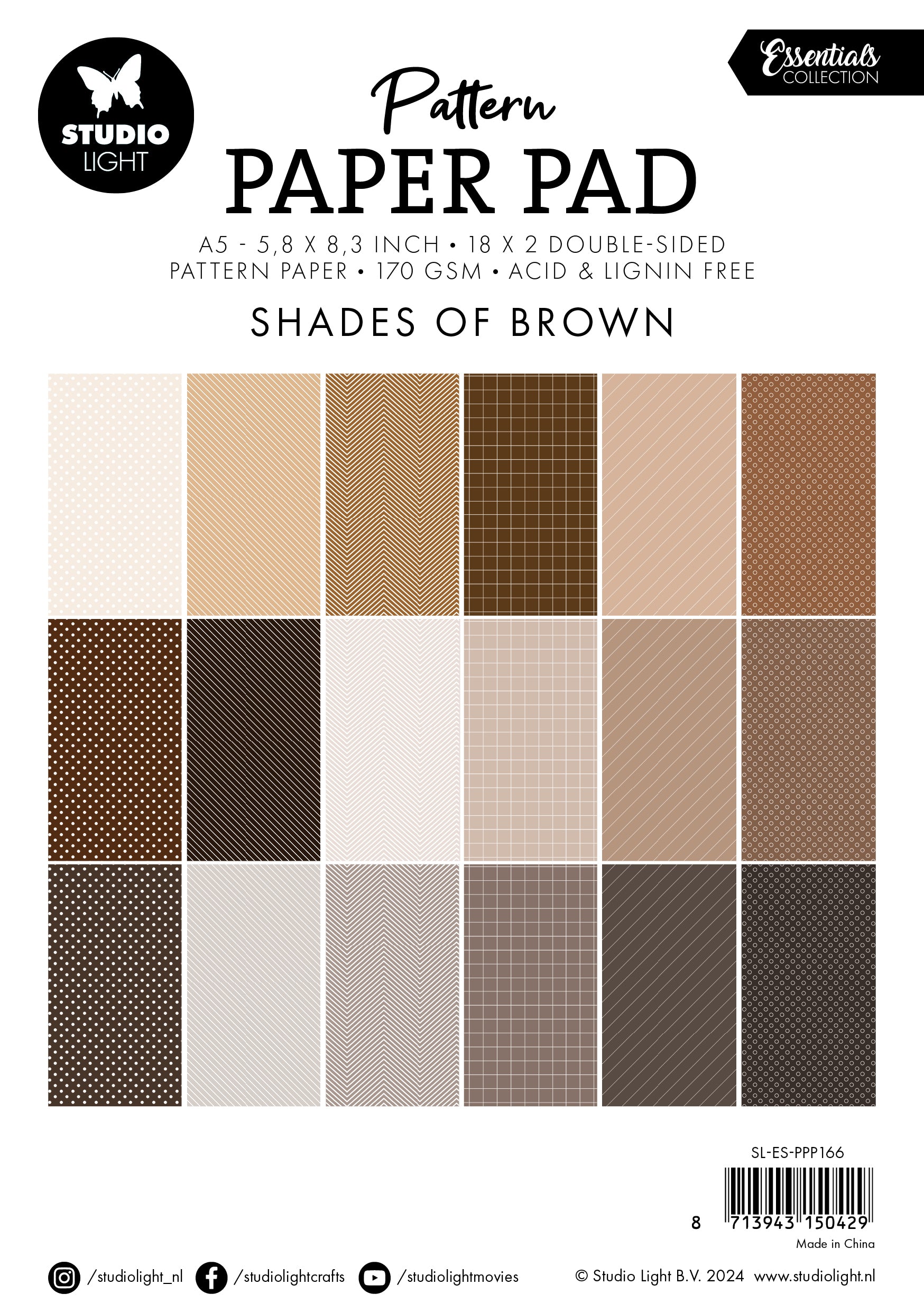 Studio Light Essentials Shades of Brown mønsterpapir A5 36 ark