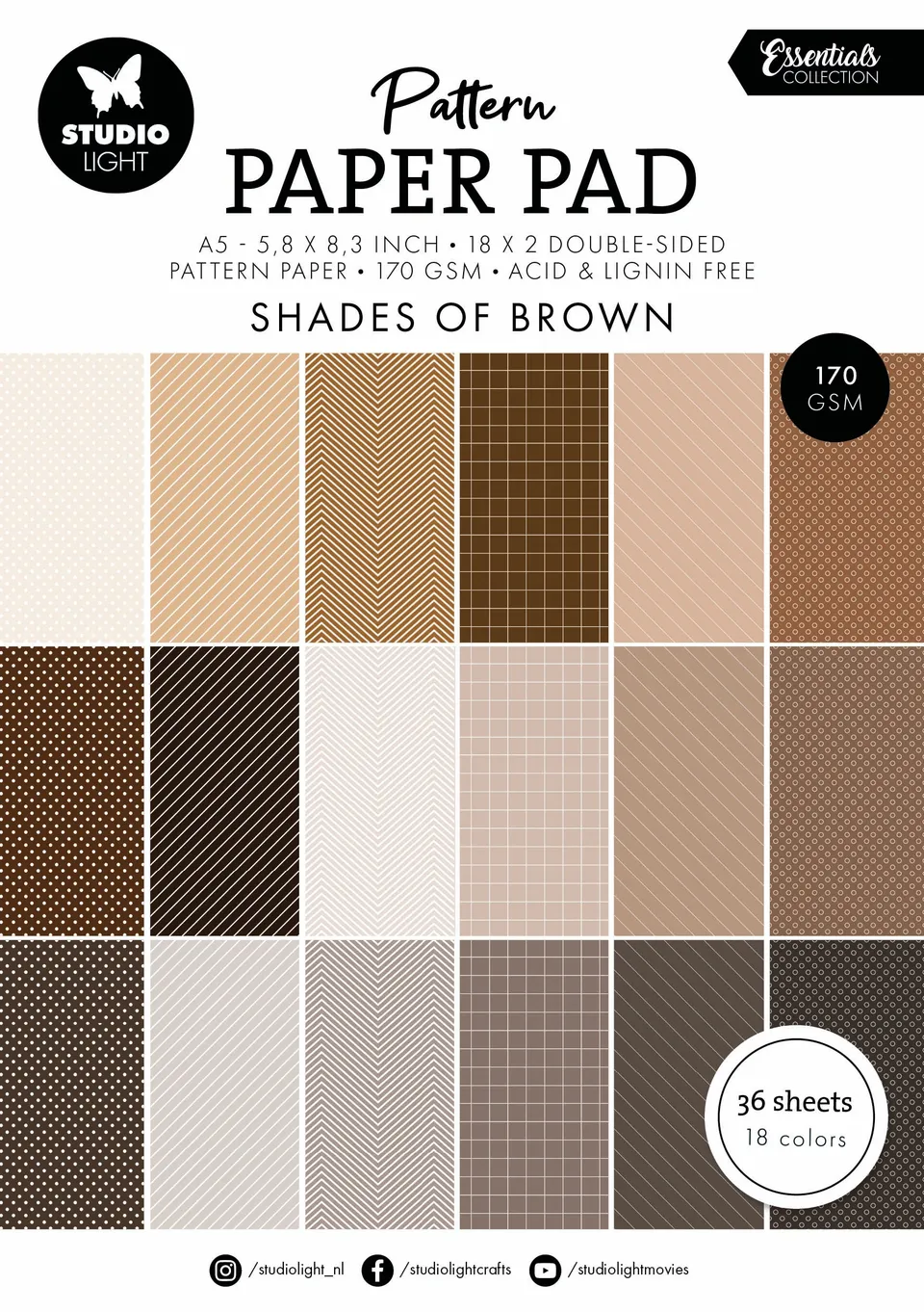 Studio Light Essentials Shades of Brown mønsterpapir A5 36 ark