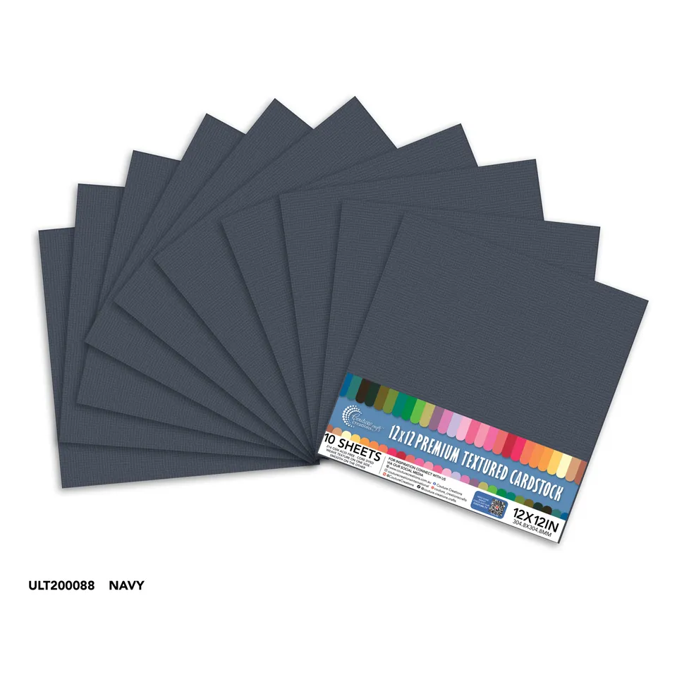 Couture Creations Navy kartong 12x12 10 ark 216 gsm teksturert