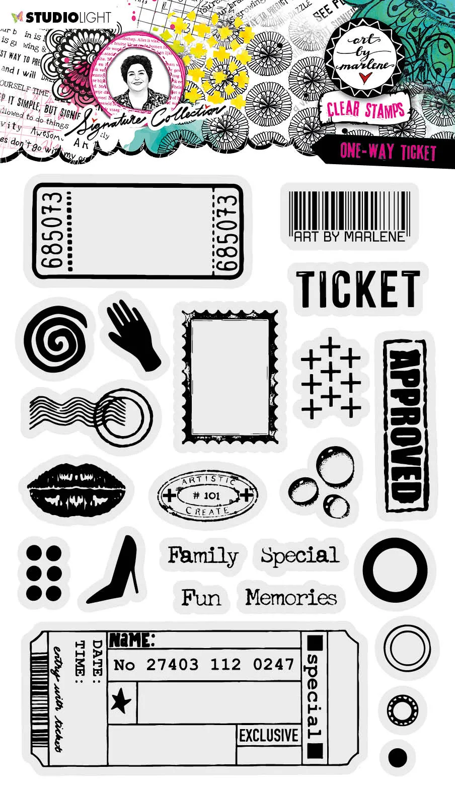 Studio Light Art by Marlene One-Way Ticket clearstempel stor