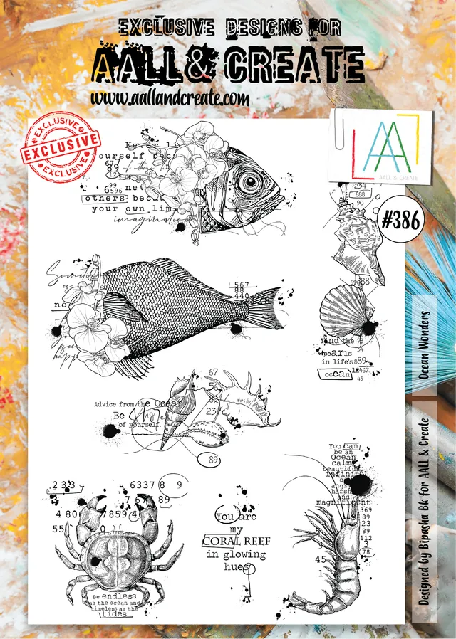 Aall and Create 386 Ocean Wonders stempelsett A4 hav