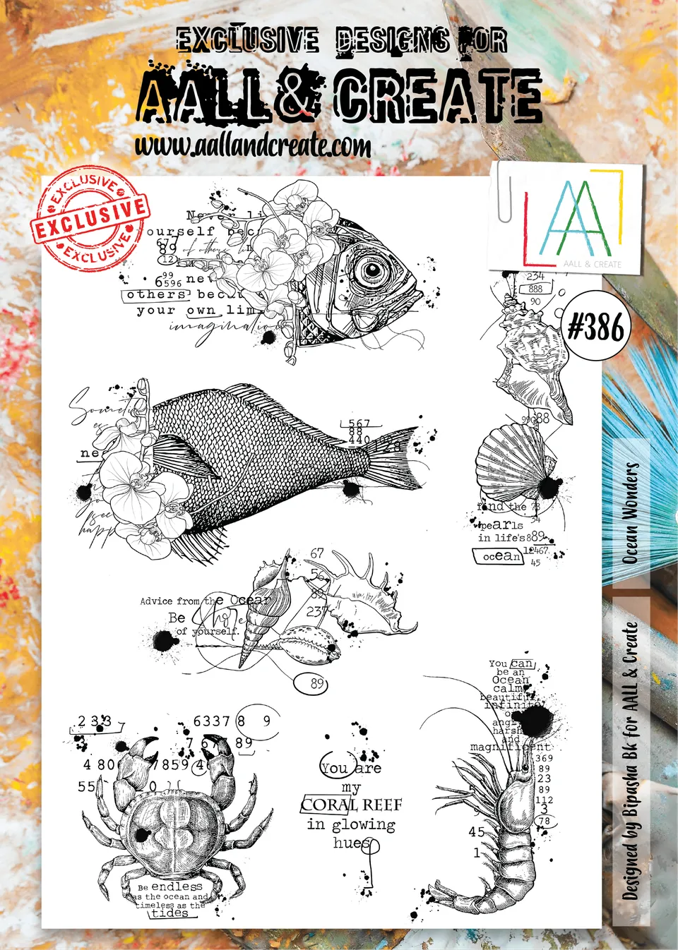 AALL & Create #386 Ocean Wonders stempelsett A4 hav