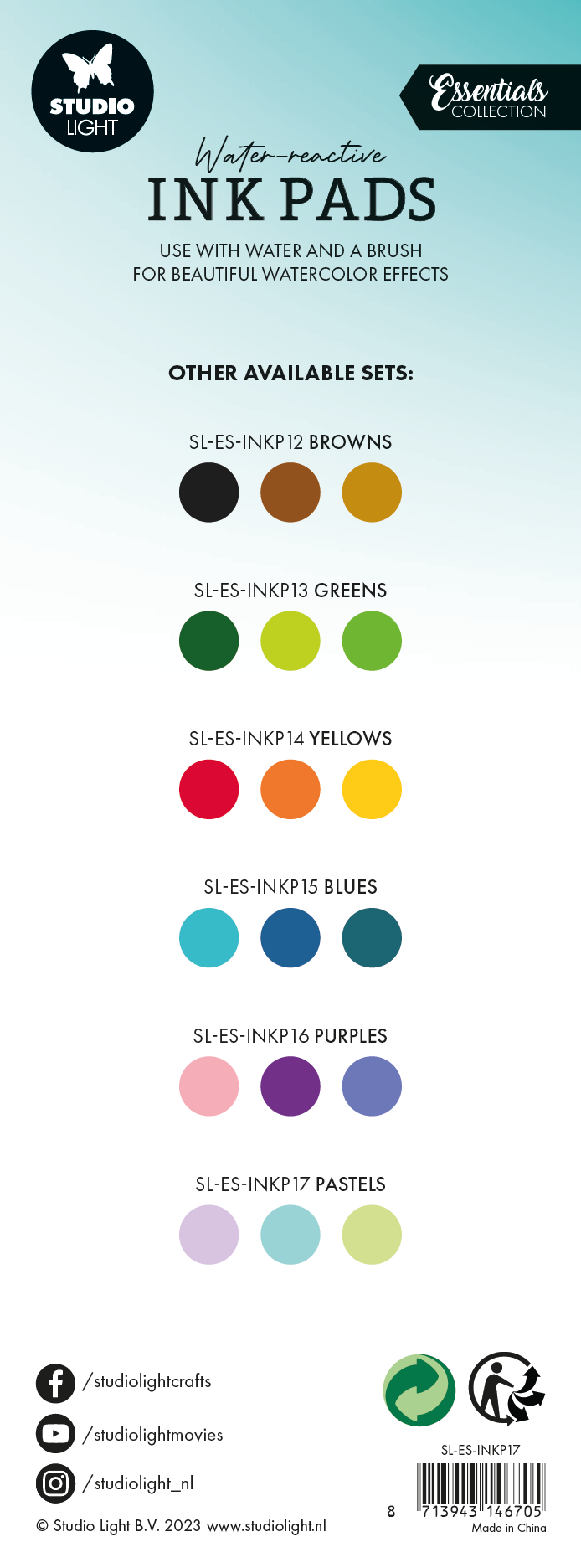Studio Light Essentials Pastels blekkputer 3 stk vannreaktiv