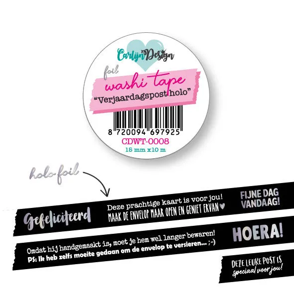 CarlijnDesign CDWT-0008 washi tape bursdag holo 10 m