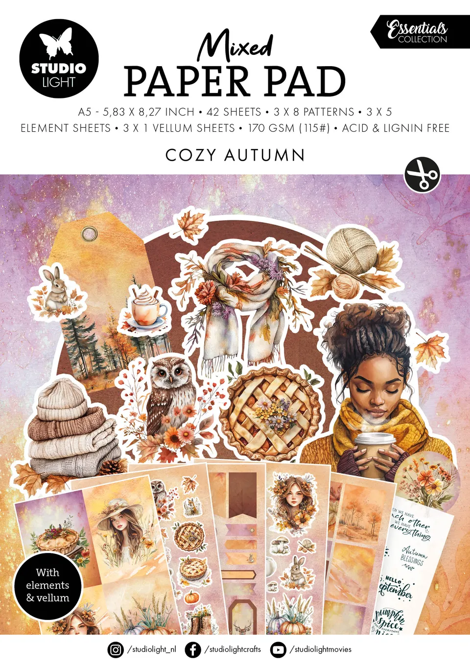 Studio Light Essentials papirblokk cozy autumn 42 ark mønster