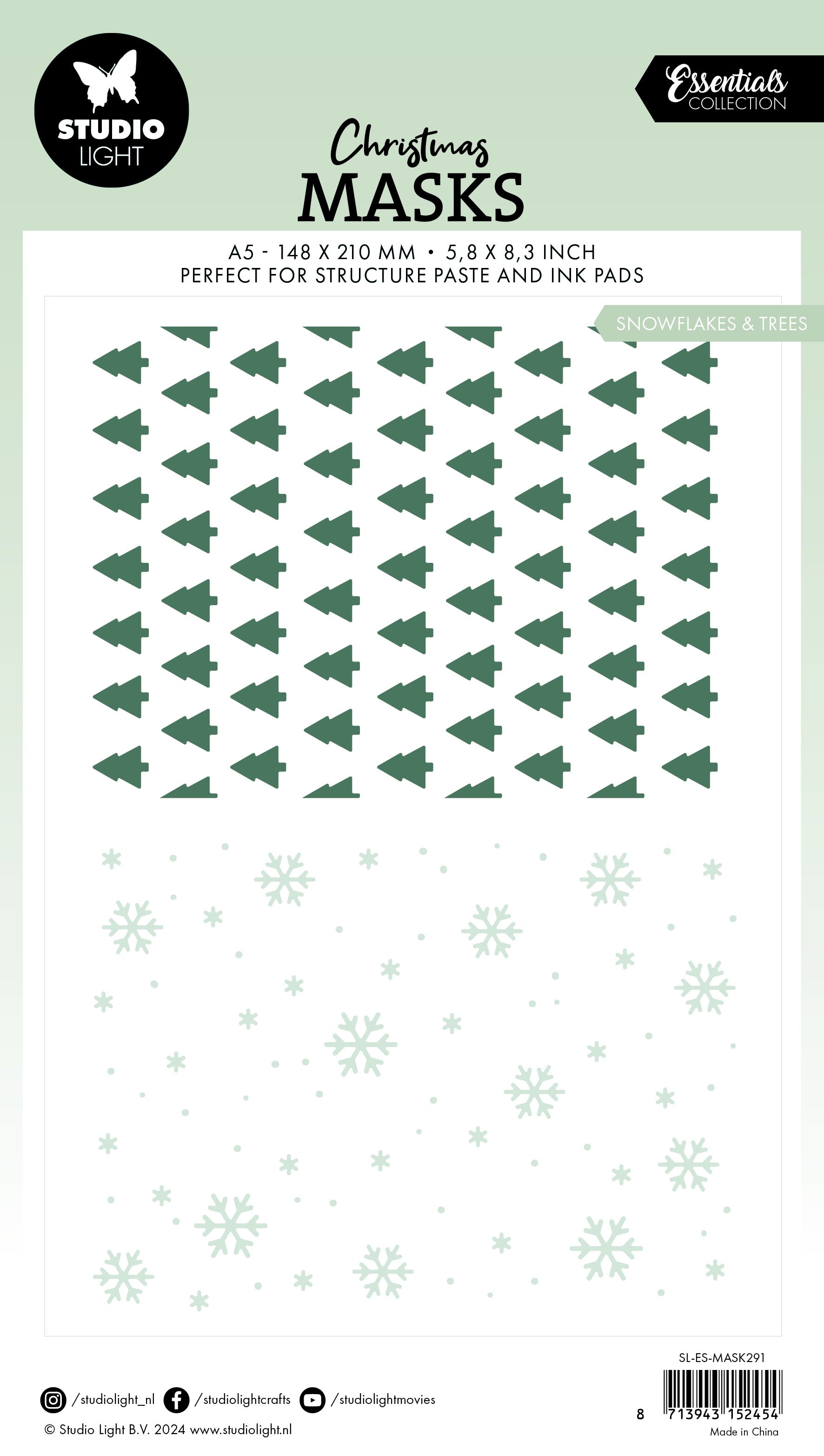 Studio Light Essentials Snowflakes Trees sjablong 105x148
