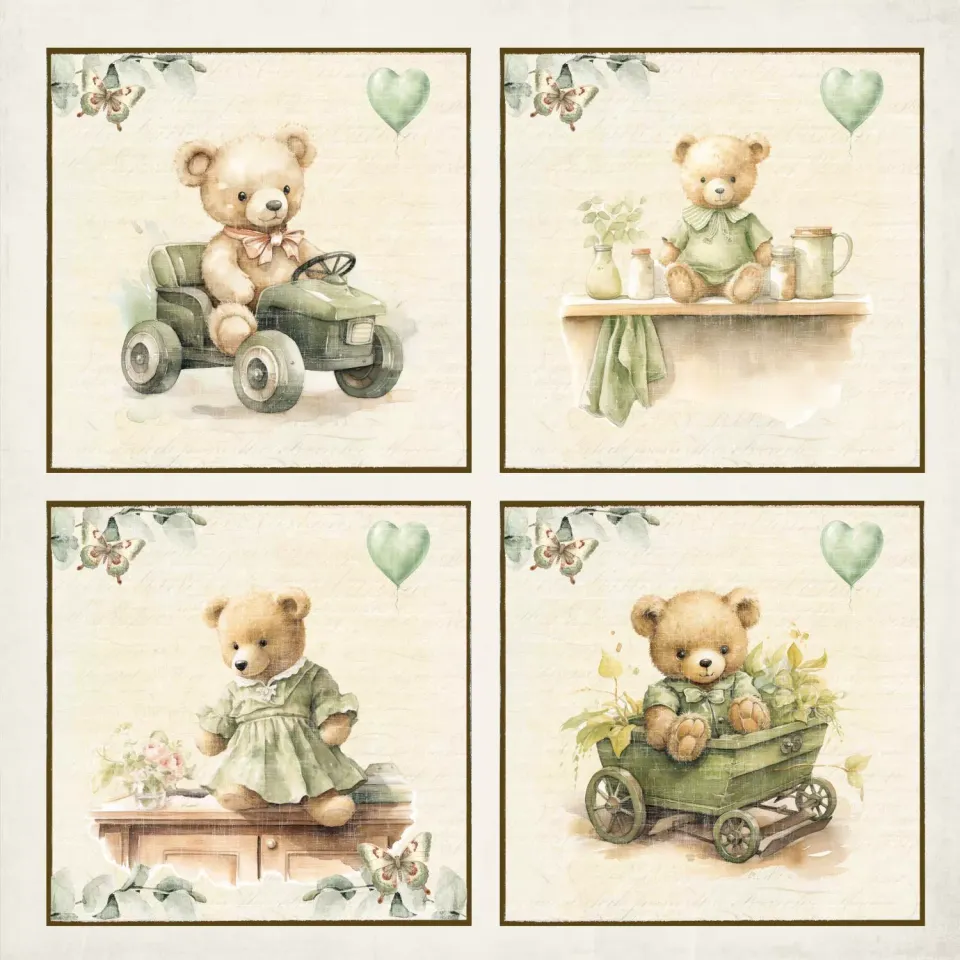 Reprint Bear Bear Cards 12x12 mønsterpapir bjørn