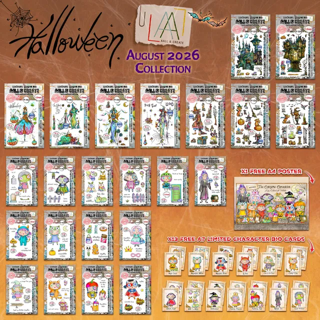 Aall and Create Halloween stempelsamling komplett 23 sett plakat