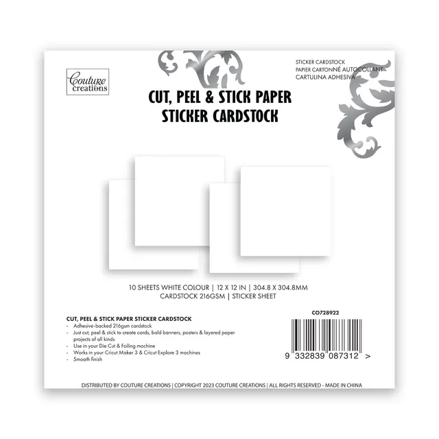 Couture Creations Cut Peel Stick klistrepapir hvit 10 ark 216gsm