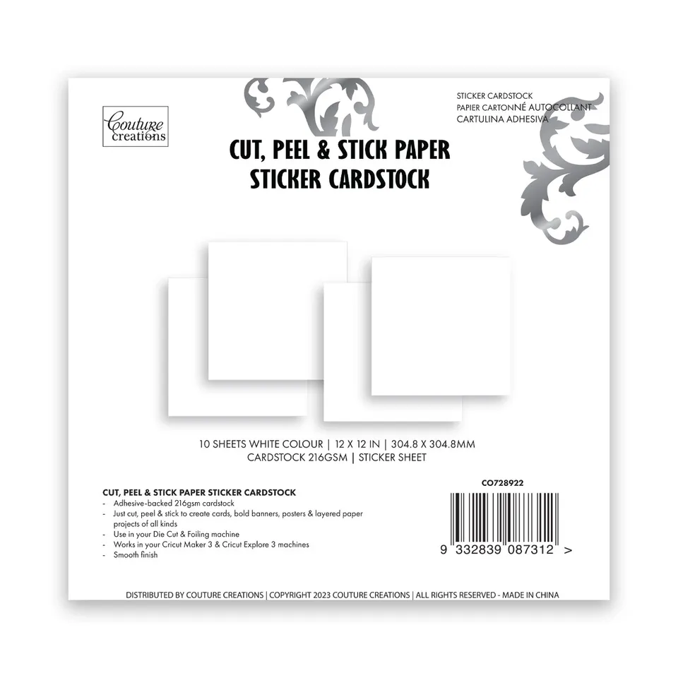 Couture Creations Cut Peel Stick klistrepapir hvit 10 ark 216gsm