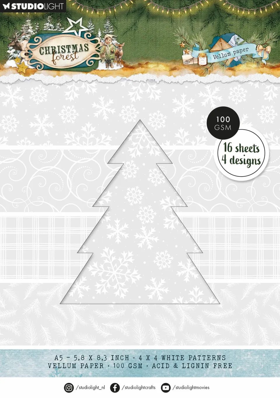 Studio Light Christmas Forest vellumblokk 16 ark Backgrounds