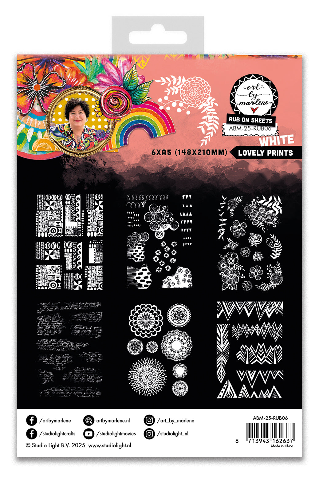 Studio Light Art By Marlene Lovely Prints rub-ons hvit 6-pk
