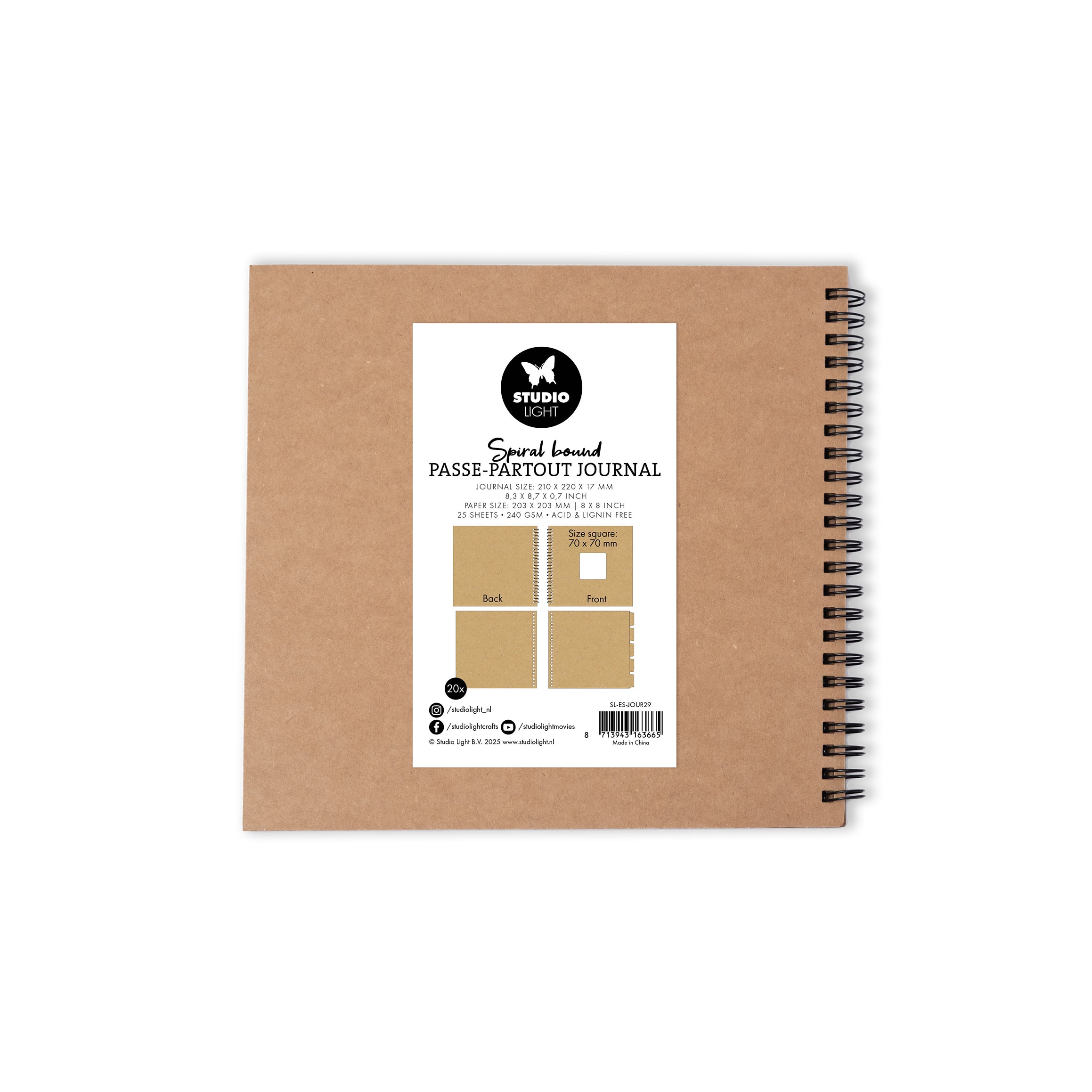 Studio Light Essentials Journal spiral 8x8 Kraft